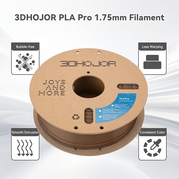 3DHoJor PLA Pro (PLA+) Filament 1.75mm, 3D Printer Filament, Cardboard Spool, +/- 0.03 mm-Brown, 1kg