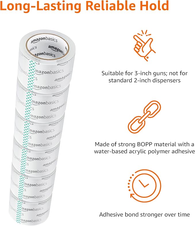 Amazon Basics 2.83 Inch Wide Packing Tape, Fits 3-Inch Dispensers, Crystal Clear, Low Odor, for Moving, Storage, Shipping and Sealing Boxes, 54.6 Yards, 12-Pack