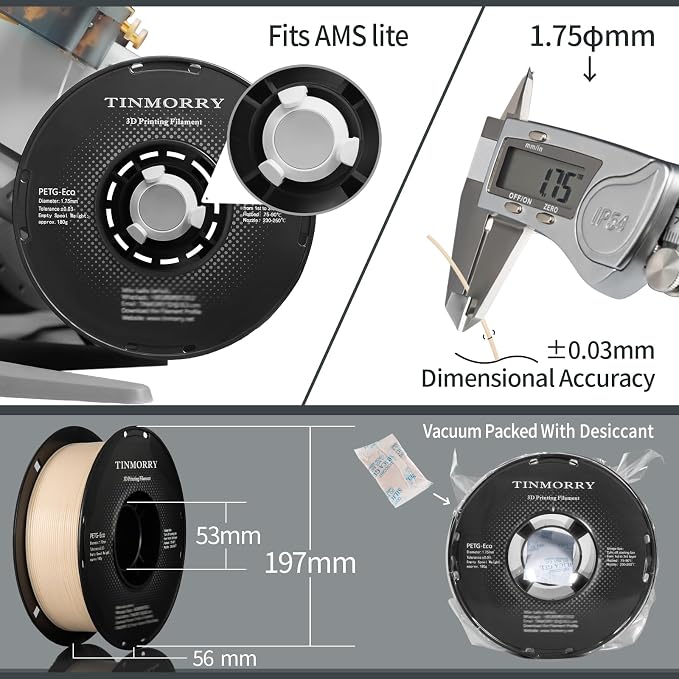 TINMORRY PETG Filament 1.75, Rapid PETG-Eco 3D Printer Filament, Compatible with Most FDM 3D Printers, 1 KG 1 Spool, Skin