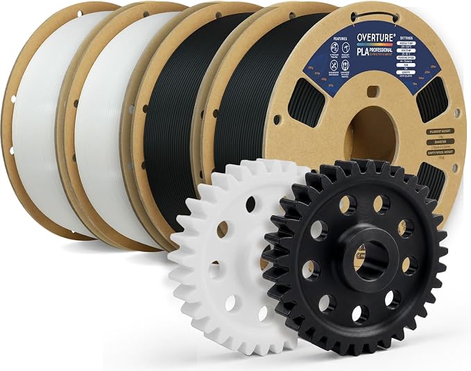 OVERTURE 4KG Bundle PLA Plus (PLA+) Filament 1.75mm, Stronger & More Durable, Professional Toughness 3D Printer Filament 1kg (2.2lbs) 4 Pack, High Precision +/- 0.02mm, Tangle-Free (Black*2 & White*2)