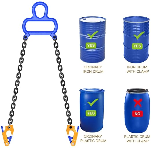55 Gallon Drum Lift - Chain Drum Lifter - 2000 lbs Capacity - Suitable for Blue Plastic and Metal Drums (Standard Version)