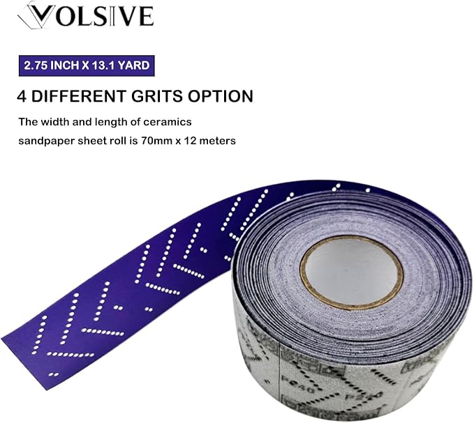 VOLSIVE Abrasive Sheet Roll Multi-Hole Sanding Roll Automotive Sandpaper Roll Clean Sand Sheet Roll for Woodworking, Auto Body Repair, 70 mm x 12 m - 180 Grit