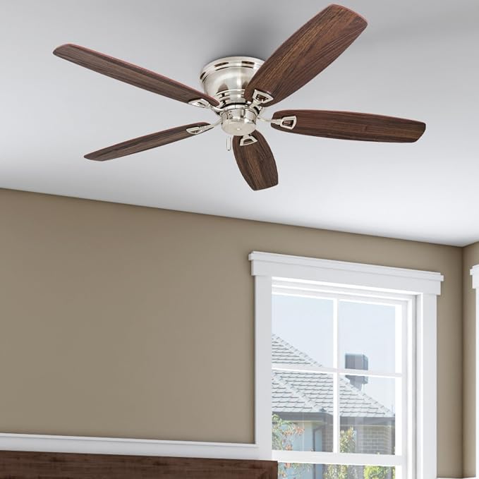 Honeywell Glen Alden 52 Inch Indoor LED Ceiling Fan with No Light, Pull Chain Control, 5 Dual-Finish Blades, Quiet Reversible Motor, Brushed Nickel