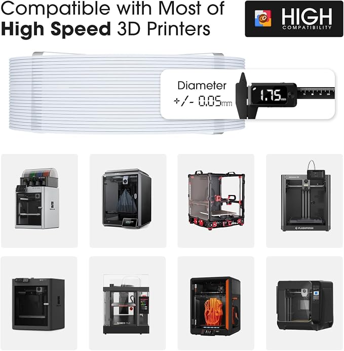 eSUN PLA Basic Refilament 1.75mm, 3D Printer Refill High Speed PLA for Fast Printing, 1KG Spoolless 3D Printing Filament for High Speed 3D Printers, Cold White