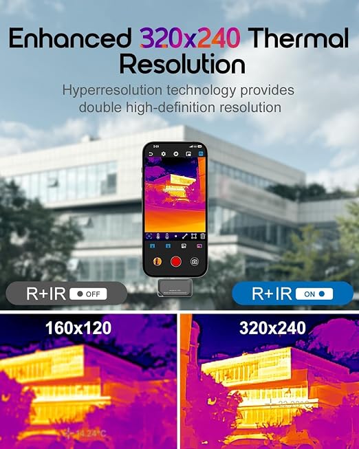 REVASRI Thermal Camera for iPhone and Android, 320×240 Super IR Resolution Thermal Imaging Camera, -4℉ to 842℉ Temp Range, Compatible with USB-C iOS & Android Device
