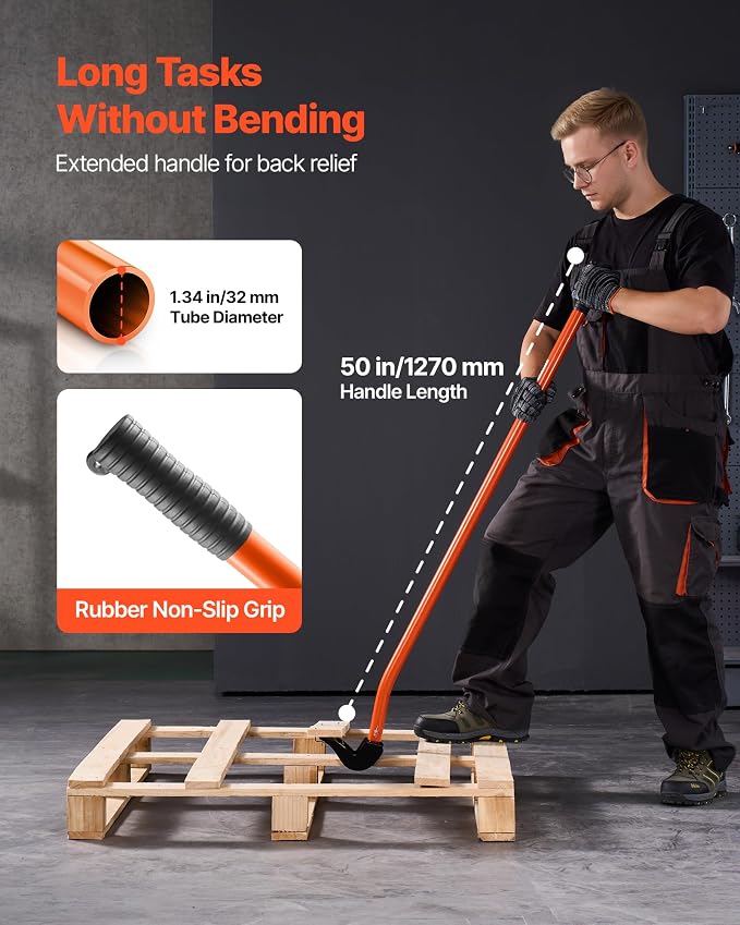 VEVOR Pallet Buster Tool with 50’’ Carbon Steel Handle Wrecking Pry Bar, 2000 lbs Weight Capacity, Heavy Duty Deck Board Removal Tool, Multi-Purpose Breaker for Efficient Removal, Renovation