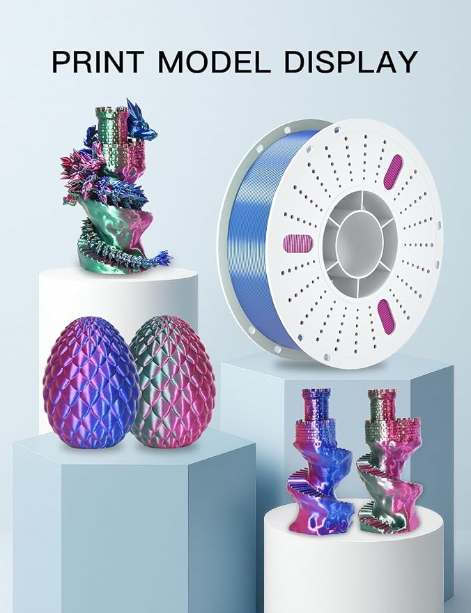 PINBALL Silk PLA 3D Printer Filament 1.75mm Shiny Silk Tricolor Filament 3D Printing PLA Filament Dimensional Accuracy +/- 0.02mm 1 KG Silk Red-Green-Blue