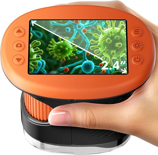 Odatay 4K 1000X Digital Microscope for Kids with Long Distance Viewing & 2.4" Screen, Portable Handheld Edu Toys for Kids Age 3-12 Exploring Bugs Plants at Home Classroom & Outdoor Travel, Orange