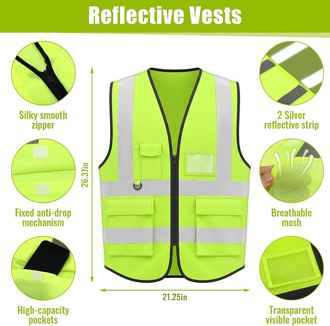 Mumufy 18 Pcs Suspension Hard Hats with Safety Vests and Goggles Bulk, Safety Helmets Vented Cap Helmet High Visibility Vest Mesh Reflective Anti Fog Goggles Adjustable Temples for Construction Work