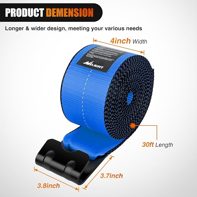 Nilight Truck Straps 4" x 30' Heavy Duty Tie Down with Flat Hooks 16800LBS Break Strength & 5400LBS WLL for Flatbed Trailer Cargo Control Recovery Tree Saver Bright Blue (10 Pack)