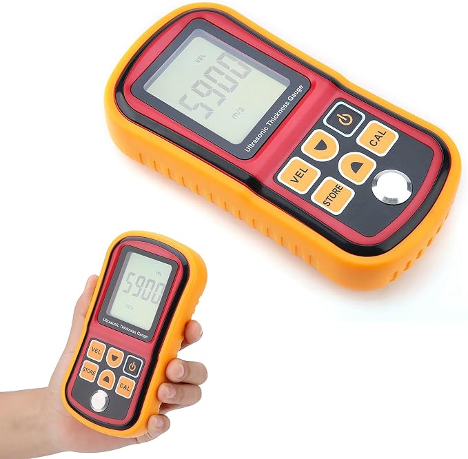 Digital Ultrasonic Thickness Large LCD Display Sound Speed Meter Auto Calibration 5MHz 1.2-300mm for Metal Steel Plate Plastic Ceramic (Without Battery)