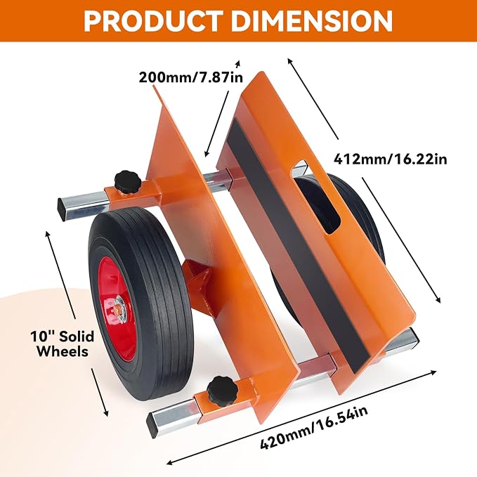 Panel Dolly, 16"x16"x7.8" Drywall Door Dolly | 1100LBS Capacity, Equipped with 10 Inch Rubber Wheels & Adjustable Clamp, for Drywall Plywood Doors Inside & Outside(Orange)