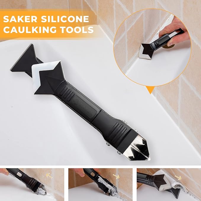 Saker Contour Gauge (10 Inch) Profile Tool with Adjustable Lock with Saker Silicone Caulking Tools-3 in 1 Sealant Finishing Tool