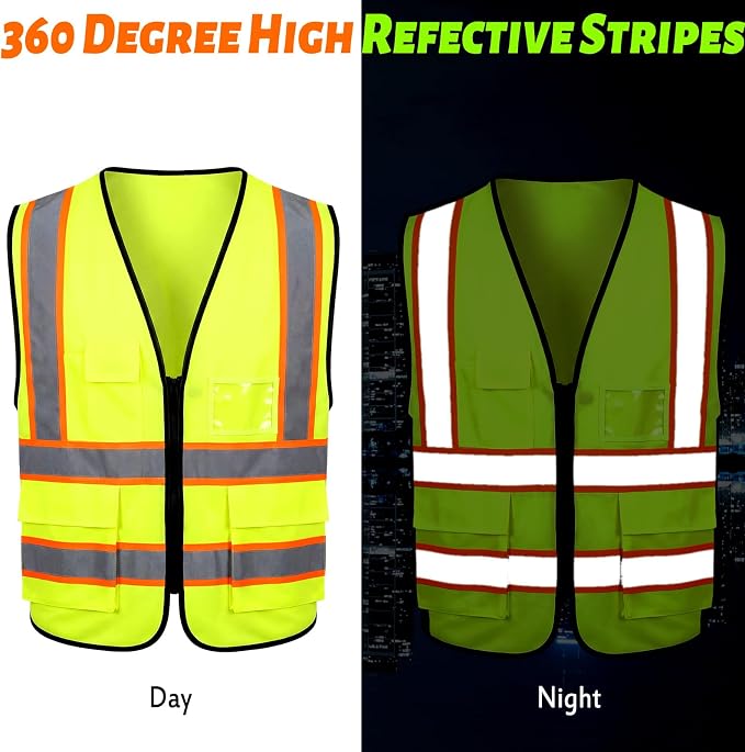 EBOOT 20 Pcs Vests High Visibility Reflective Vest Safety Neon Bright Work Construction Vest with Pockets Reflective Strips (Fluorescent Green)