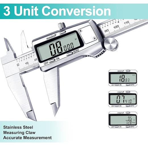 Kynup Digital Caliper 0-8 inch, Caliper Measuring Tool with Large LCD Screen, Stainless Steel, Full Turn Off,Switch from Inch Metric Fraction, Micrometer Caliper Digital for Household, DIY