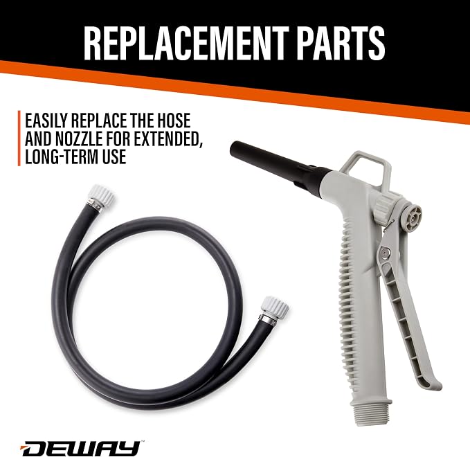 DeWay Fuel Transfer Pump for Gas Can with Manual Hand Trigger Nozzle | Fast 2.4GPM Flow Rate, 51” Heavy Rubber Hose, 4 AA Battery Power & 3 Adapters for Gasoline, Kerosene, Diesel & Non-Potable Water
