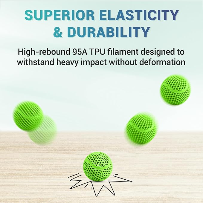 8Pcs 95A TPU Filament Bundle - 1.75mm 3D Printer Filament Pack, High Hardness, Flexible & Clog-Free, Accuracy +/- 0.03mm, Individually Vacuum Packed, Fits Most FDM Printers, 200g Spool x 8