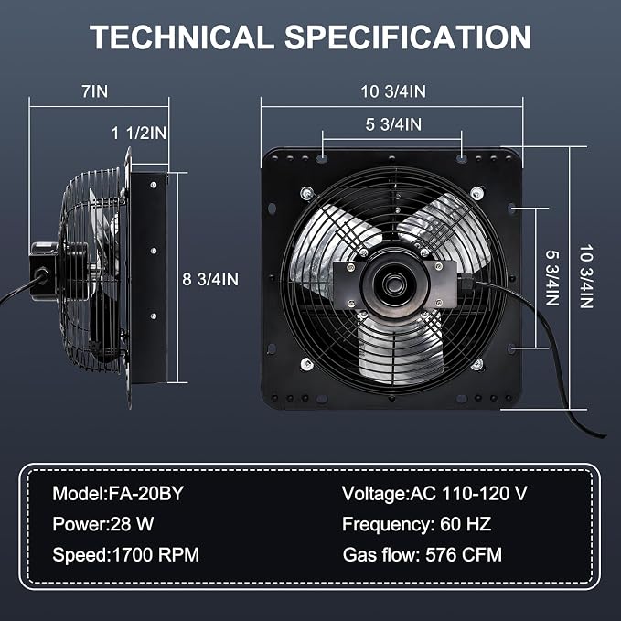 Criditpid 7 Inch Shutter Exhaust Fan with Speed Controller, 576 CFM High Speed Vent Fan with Adjustable Thermostat, 1700 RPM Wall Mounted Kitchen Exhaust Fan for Attic, Garage, Gable Ventilation.