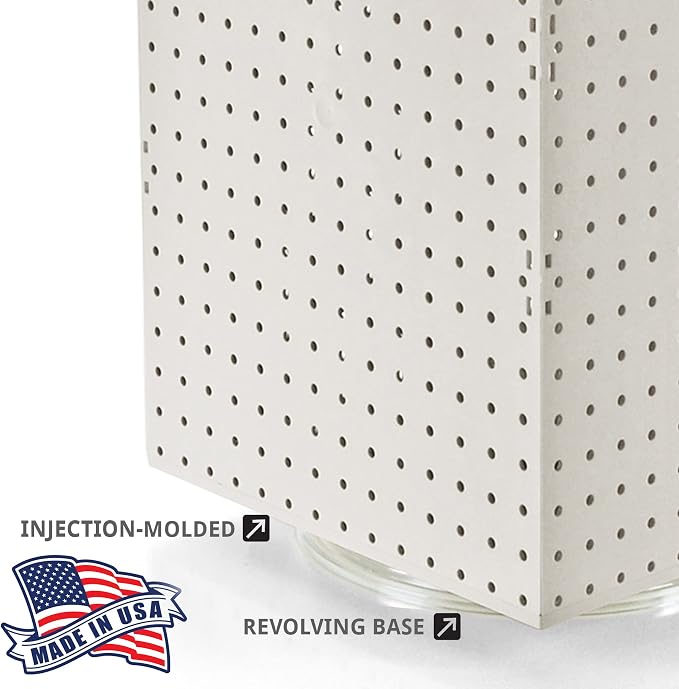 Azar Displays 701414-WHT Rotating Display Stand - 4-Sided Display Racks for Craft Shows - Peg Display Carousel (14” W x 14” D x 20” H) - Easy Assemble Revolving Display for Retail - Pegboard Organizer (White)