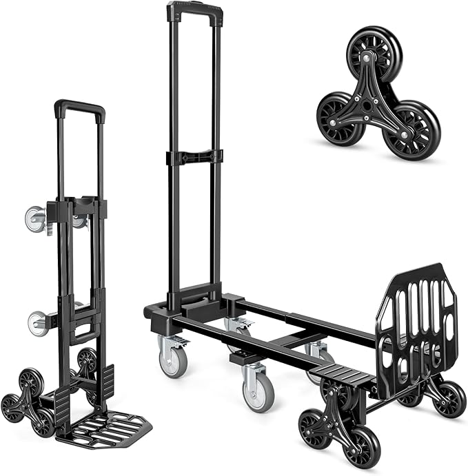 KEDSUM 3-in-1 Convertible Stair Climbing Dolly, 660LBS Heavy Duty Dolly Cart with Wheels, Hand Truck with Adjustable Handle Angle & Expandable Base for Home, Warehouses, 10-Wheel Design with Brakes