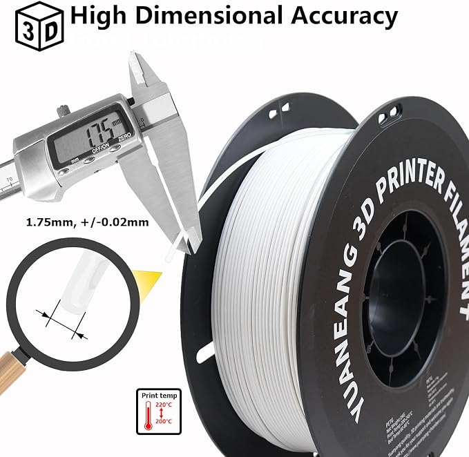 Matte White PETG 3D Printer Filament 1.75mm, 1kg Spool, Strong & Heat-Resistant PETG Material, Non-Reflective Matte Finish, ±0.03mm Precision, Warp-Resistant & Durable