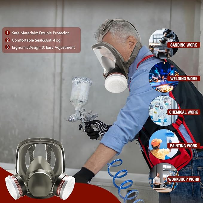 Full Face Respirator Mask,Reusable Cover Set for Paint,Chemicals,DIY,Spray Painting,Woodworking,Welding Work