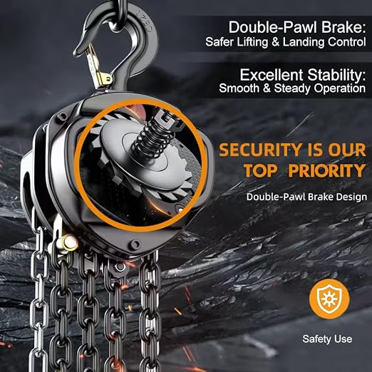 Hand Chain Hoist, Manual Chain Fall，1 Ton 2200 lbs Capacity 10 FT Come Along, G80 Galvanized Carbon Steel，Auto Chain Leading & 360° Rotation Hook for Warehouse Building Automotive Machinery (1T-3M)