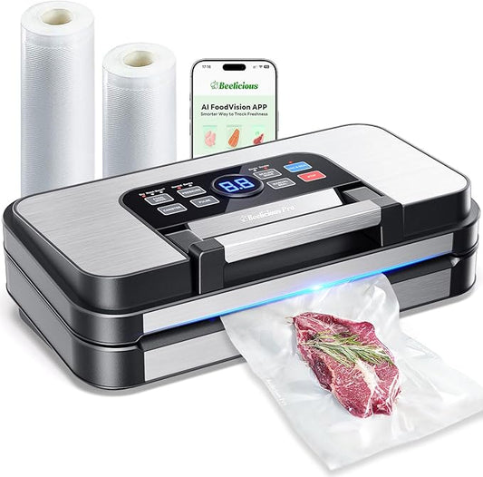 95Kpa Precision Pro Vacuum Sealer, with Double Heat Seal & Dual-Pump for Dry/Moist Food, 2X Strength, Food Vacuum Sealer Machine with Easy-Lock Handle, Built-in Cutter & Bag Storage, Stainless Steel