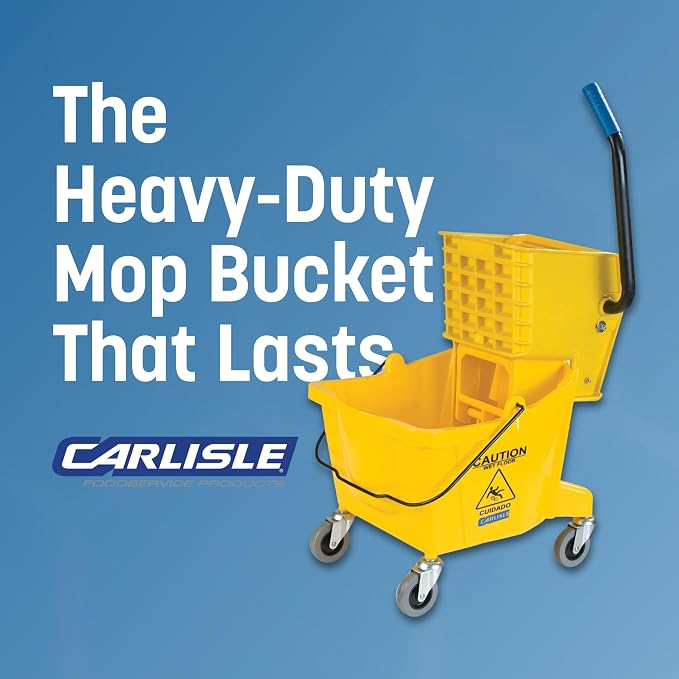 Carlisle FoodService Products Sparta Commercial Mop Bucket with Side Press Wringer, 26 Quart, Polypropylene, Yellow, 1 Count