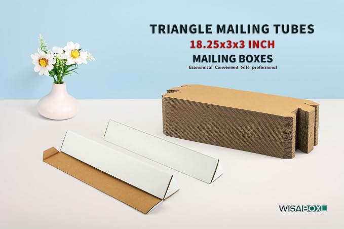 Triangle Corrugated Cardboard Mailing Tubes, 18.25x3x3 inch | 25-Pack, Bulk Poster Tubes, For FBA Shipping, Warehouse Storage, Blueprints, Artwork & Long Items, White