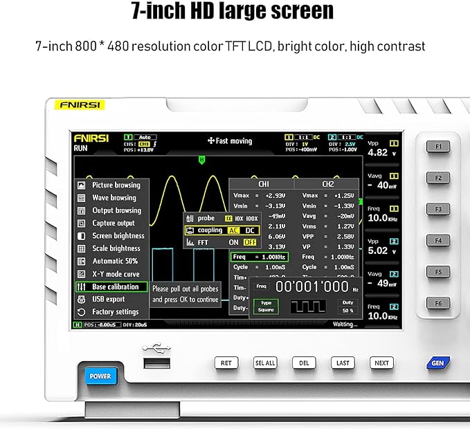 FNIRSI 1014D Oscilloscope 2 in 1 Digital Oscilloscope DDS Signal Generator, 100X High Voltage Probe, 2 Channels 100Mhz Bandwidth 1GSa/s Sampling Rate Built-in 1GB Storage Space