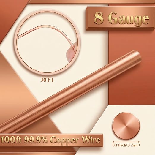 Therwen 30ft 8 Gauge Copper Wire for Gardening, Electroculture, Bonsai, Jewelry Making Beading DIY Craft Pure Bare Wire Spool
