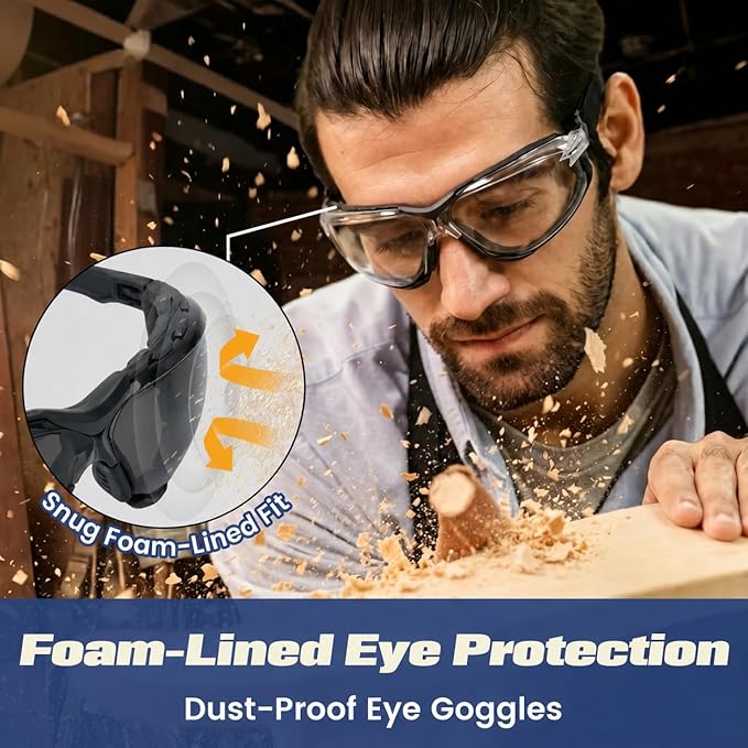 Flaya Adjustable Foam Lined Safety Glasses ANSI Z87.1 Anti-Fog Mowing Goggles for Men & Women, UV400 Protection with Strap