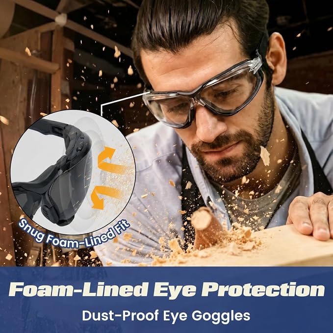 Flaya Adjustable Foam Lined Safety Glasses ANSI Z87.1 Anti-Fog Mowing Goggles for Men & Women, UV400 Protection with Strap