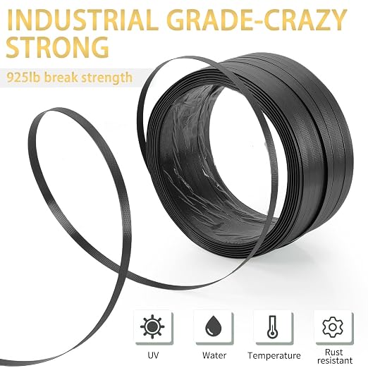 Heavy Duty PET Banding Strapping Kit, 1700ft x 5/8″ 925lbs Break Strength Industrial-Grade Black Polyester Plastic Packaging Strapping Roll with 200 Metal Seals for Pallets, Logistics, Warehouse