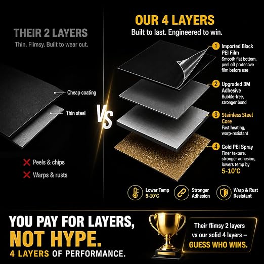 330x330mm PEI Sheet for Qid X max 3,Neptune 3/4 Plus,Geetch A30 Pro Double Sided Textured/Smooth Build Plate for Flsn Core-XY,Tronxy X3S / X5S / X5S Pro,Raise MAX 3 Pro 2/Pro 2 Plus 3D Printer.