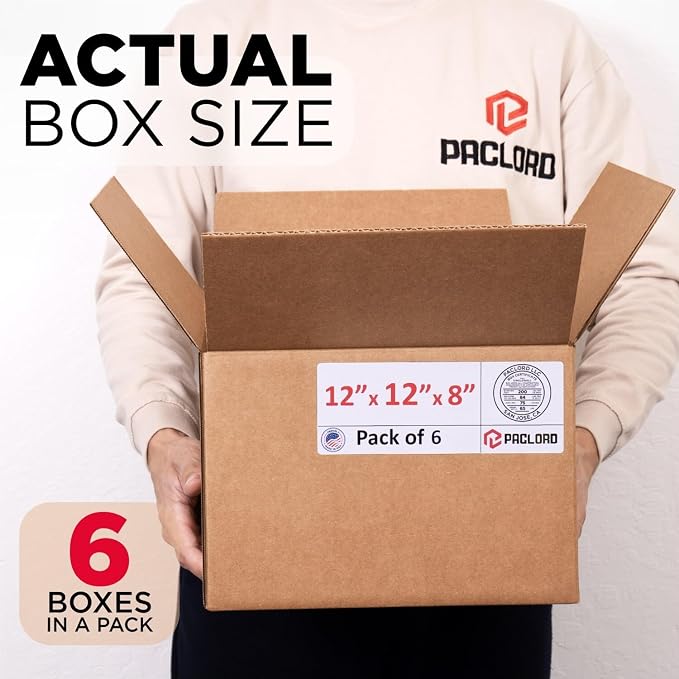 Medium Cardboard Boxes 12"L x 12"W x 8"H (Pack of 6) - USA-Made Packing Boxes for Moving, Shipping, or Storage - USPS, UPS, FedEx Approved - Professional Packing Supplies for Moving | USA-Made Packing Boxes for Moving, Shipping, or Storage - USPS, UPS,...