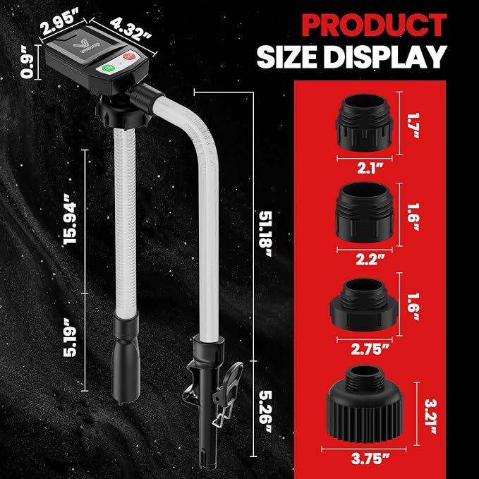 Automatic Electric Fuel Transfer Pump with Auto-Stop, 3.8GPM & 51" Hose & 4 Size Adapters Gas Can Pump with Leak Protection for Gasoline, Diesel, Kerosene, Gifts for Men Dad Him - 2nd Gen Pure Black