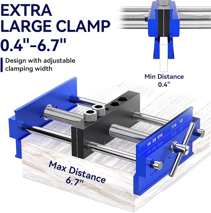 Self Centering Doweling Jig Kit, Drill Jig For Straight Holes Biscuit Joiner Set With 6 Drill Guide Bushings, Adjustable Width Drilling Guide Power Tool Accessory Jigs (XL)