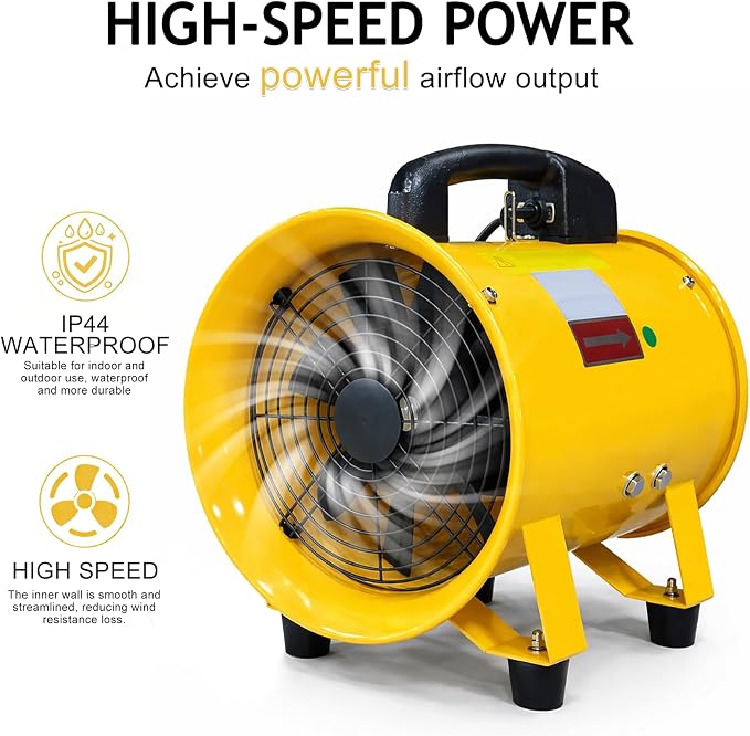 12 Inch High-Velocity Portable Utility Blower Fan with 16-Foot Vinyl Hose | 2645CFM Heavy Duty Cylinder Axial Fan |Exhaust Fan Ventilator for Basements, Workshops, Warehouses