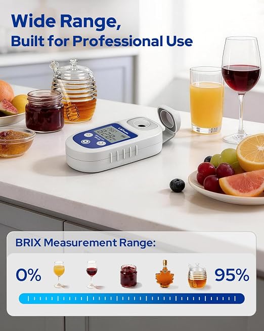 Brix Refractometer 0-95% ±0.2%, Digital Refractometer with ATC, IP65 Brix Meter for Honey,Juice, Wine & Home Brewing,BM-101