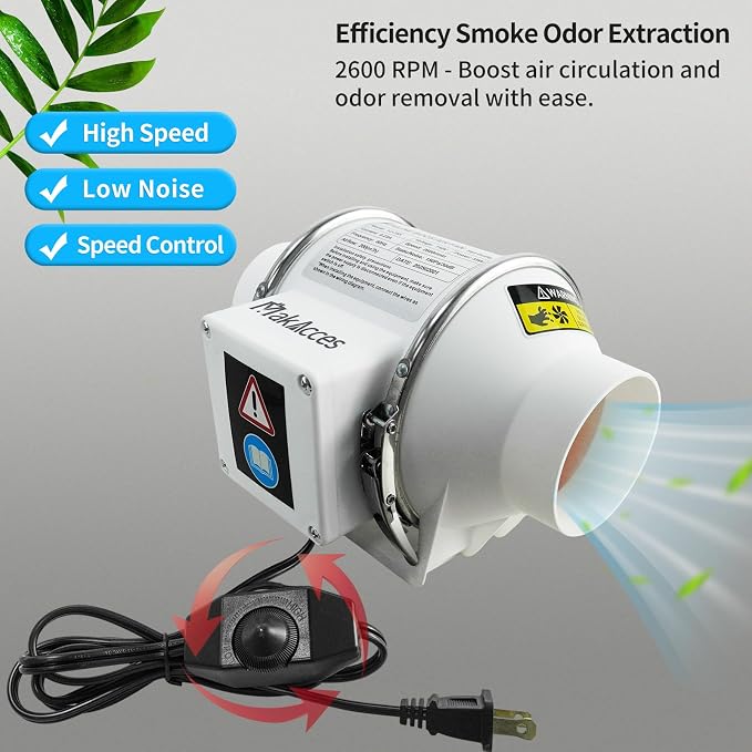 Powerful 3 Inch Duct Fan with 1.5M Pipe,Copper Motor, Enhanced Air Flow, Low Noise Level for Efficient Smoke&Odor Extraction,for 3D Printers, Laser Engravers,Resin&Painting Ventilation