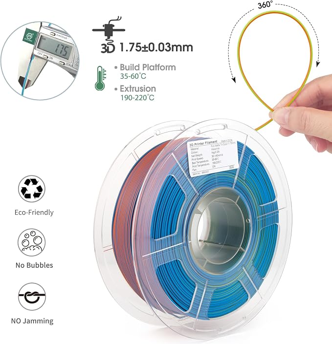 iSANMATE Matte Tri Colors Filament 1.75mm, 3-in-1 Color Coextrusion 3D Filament, Magic Color Change Filament 1.75mm, Dimensional Accuracy +/- 0.03 mm,Malachite 1KG/Spool