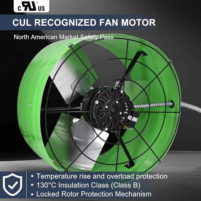 Criditpid 16 Inch Gable Mount Vent Attic Fan, Exhaust Ventilation Fan with Adjustable Thermostat for Gable, Home, Shed, Garage, Portable Building, 3.4A, 1075RPM, 2801CFM, Green.