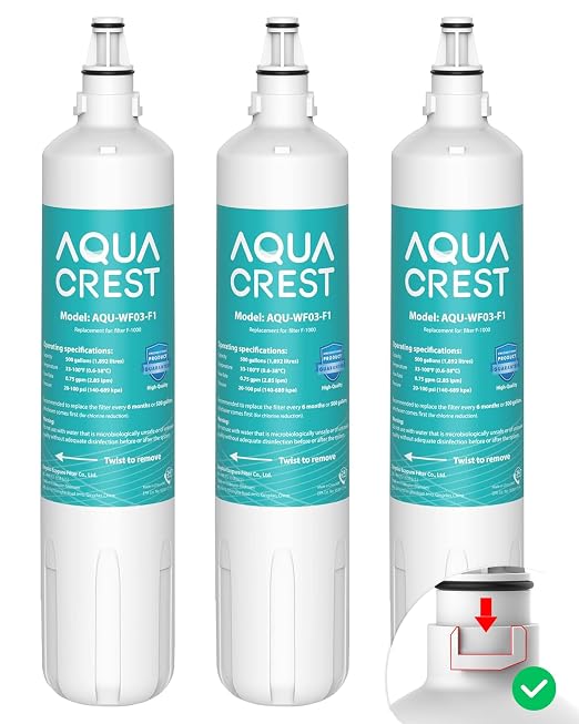 AQUA CREST F-1000 Water Filter, Replacement for InSinkErator® F-1000 Water Filter, F-2000, AquaPure AP Easy C-Complete, Reduces Chlorine, Bad Taste & Odor, NSF/ANSI 42 Certified, 3 Pack