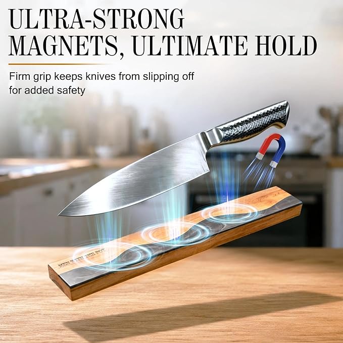 MEN WITH THE POT 16 Inch Acacia Wood Magnetic Knife Strip & Heavy Duty Stainless Steel Kitchen Shears Set, Multi-Purpose Kitchen Organizer & Cutting Tools