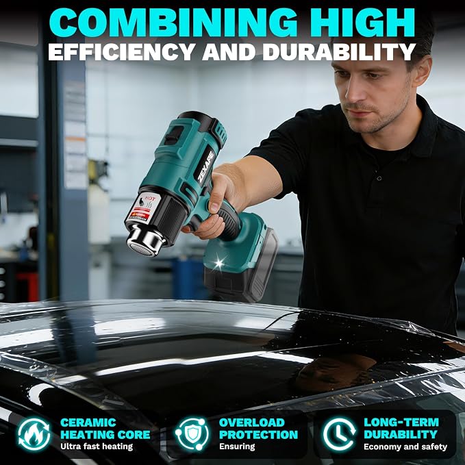 Cordless Heat Gun Compatible with 18V Battery, 350W Fast Heating Soldering Gun with LED Light, 122℉-1022℉ Variable Temperature with 5 Nozzles for DIY Craft, Shrink Tubing (Tool Only)