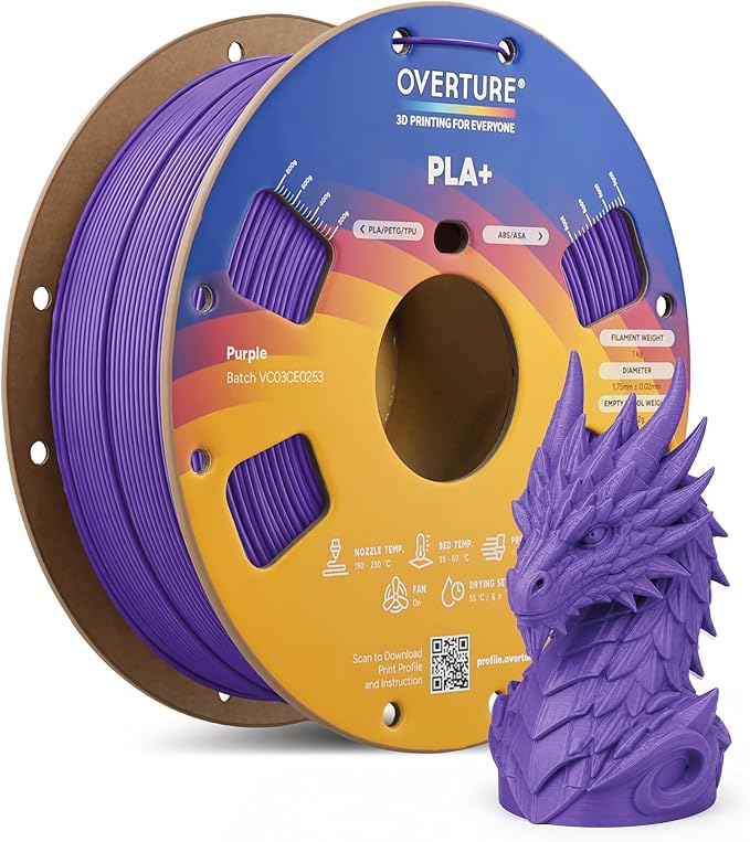 OVERTURE High Speed PLA+ 3D Printer Filament 1.75mm, Upgraded Rapid PLA 2.0 with Enhanced Toughness & Stability, 1kg Spool (2.2lbs) Fit Most FDM 3D Printers (Purple)