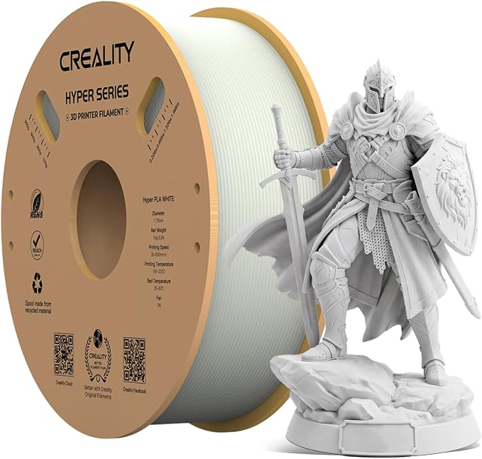 Creality Hyper PLA Filament 1.75mm, High-Speed 3D Printing Filament Up to 600mm/s, ±0.02mm Accuracy, 3D Printing Filament Fits for Most FDM 3D Printers (White)