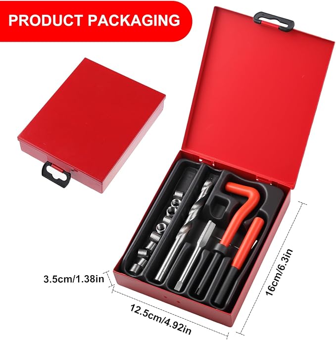Helicoil Metric Thread Repair Insert Kit, M9X1.25mm Rethreading | Thread Repair kit with HSS Drill Bits, Rethreading Inserts Tool Set for Damaged Thread Repairing with Carry Case